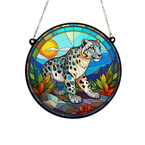 Snow Leopard Stained Glass Effect Suncatcher